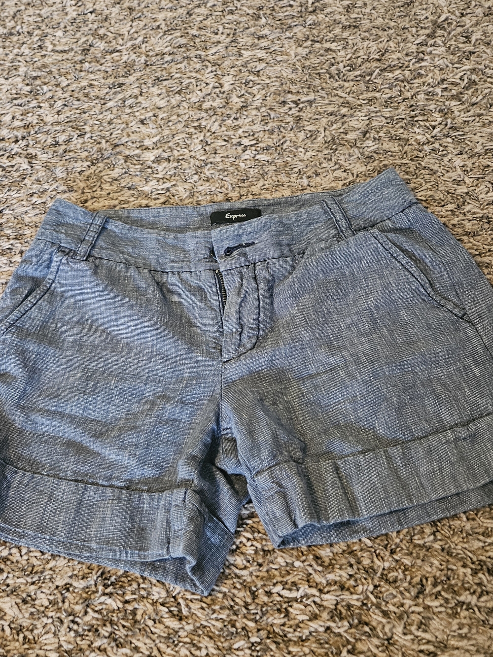 Express Women's Heathered Blue Linen-Blend Shorts